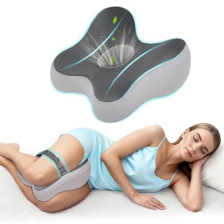 Memory Foam Leg Pillow For Side SleepersSciatica Pain Relief Pillow With Ergonomic Design Removable Breathable Cover And Elastic Band Grey